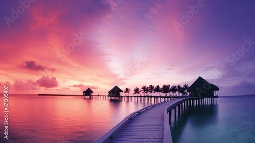 Amazing sunset panorama at Maldives Luxury resort v