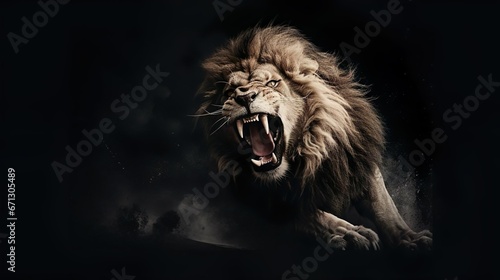 Angry roaring lion photo