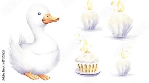 Wallpaper Mural Beautiful baby set with watercolor cute white goose Torontodigital.ca