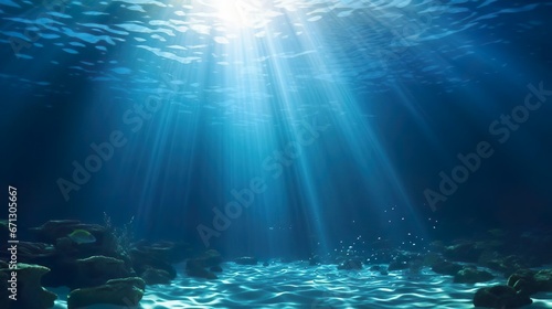 Beautiful blue ocean background with sunlight and un photo