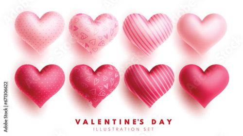 Valentine's hearts balloon vector set design. Happy valentine's day heart balloon collection with dots, stripe and pattern collection decoration elements. Vector illustration love heart collection. 
