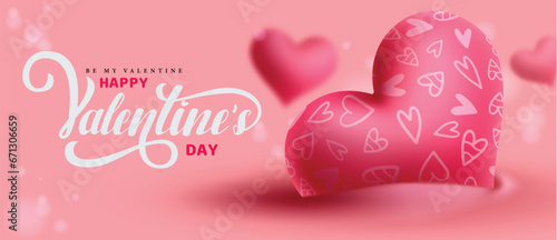 Valentine's heart vector design. Happy valentine's day greeting card with pattern heart balloon soak in blurred background. Vector illustration be my valentine invitation card.
