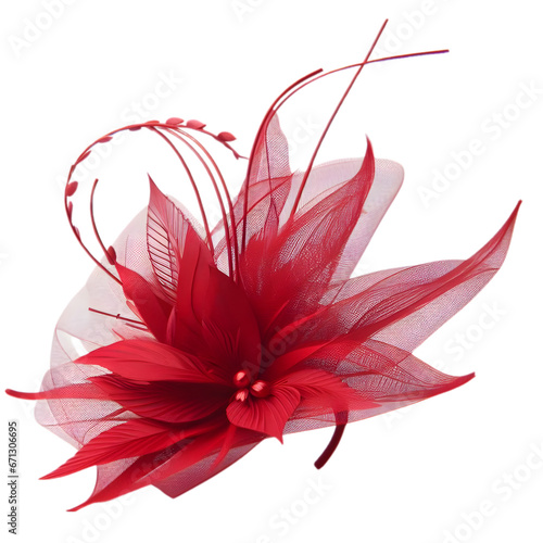 Women's Red  Fascinator  Illustration Art With a Transparent Background Generative AI.