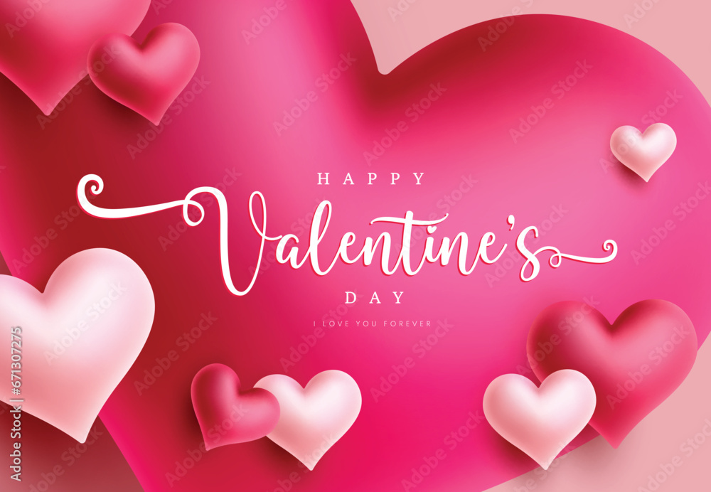 Valentine's heart vector template design. Happy valentine's day text in heart pink space with balloons decoration elements. Vector illustration love invitation greeting card.
