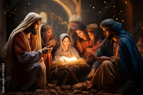 Portrait of the Nativity Scene, A Realistic and Heartfelt Depiction of the Birth of Jesus, Capturing the Essence of Christmas Traditions