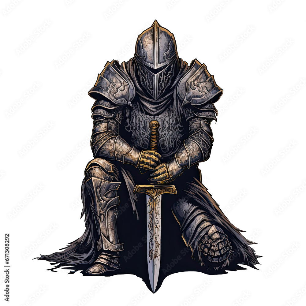 Illustration knight wearing armor with sword AI Generative