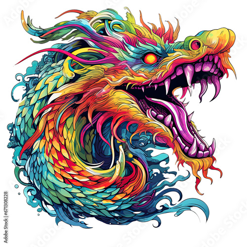 Illustration colorful dragon tattoo design AI Generative © Tebha Workspace