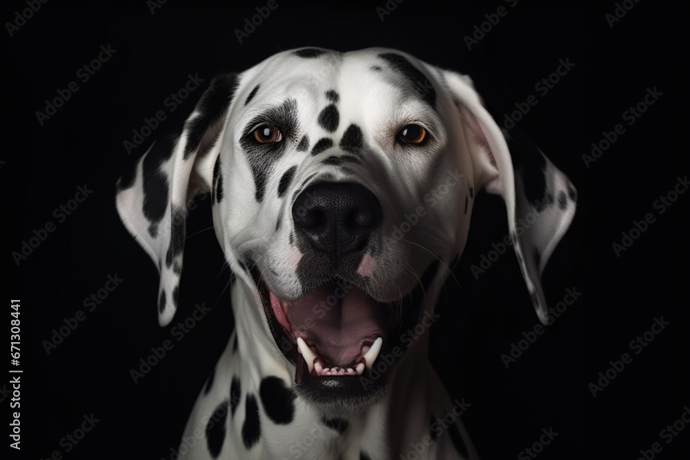 A dalmatian dog with open mouth , concept of Spotted Canine