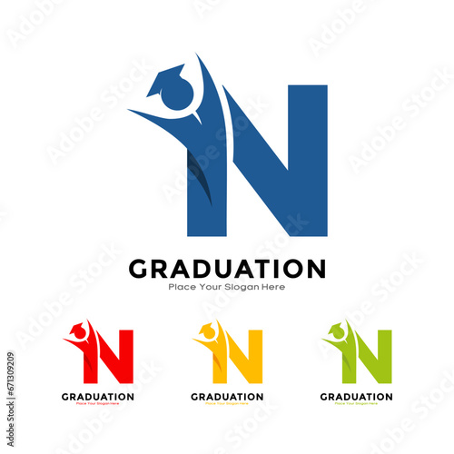 Letter N graduation with cap. Vector logo design. Suitable for business, education, initial name, poster and label