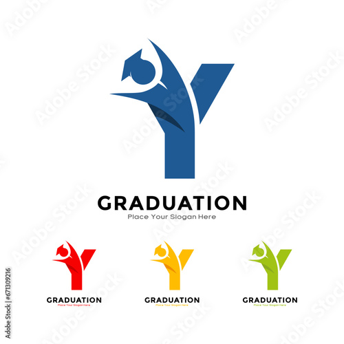 Letter Y graduation with cap. Vector logo design. Suitable for business, education, initial name, poster and label