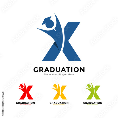 Letter X graduation with cap. Vector logo design. Suitable for business, education, initial name, poster and label