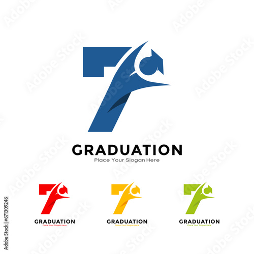 Number 7 graduation with cap. Vector logo design. Suitable for business, education, initial name, poster and label