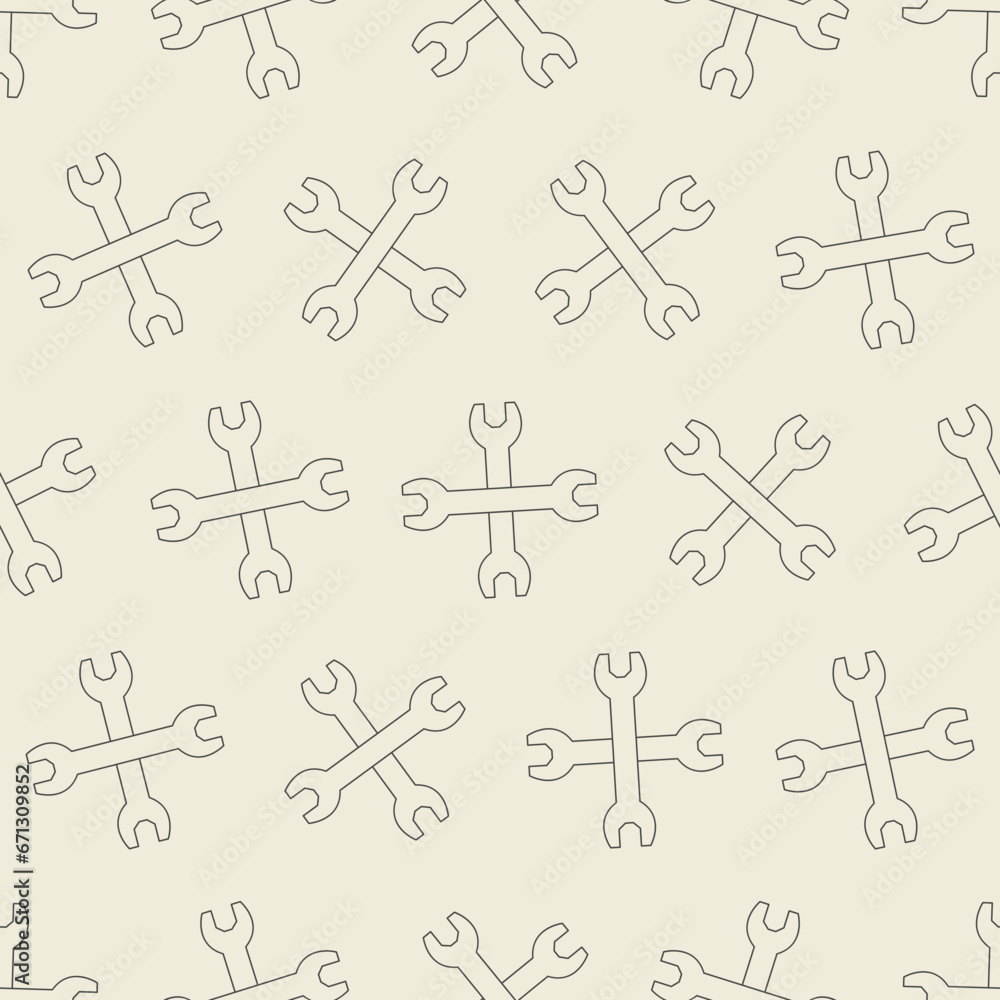 Wrench line art seamless pattern. Suitable for backgrounds, wallpapers, fabrics, textiles, wrapping papers, printed materials, and many more.