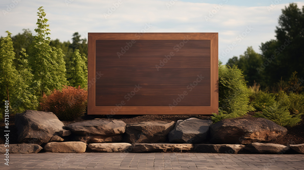 A Serene and Tranquil Landscape Is Embraced by a Rustic Wooden Frame, Capturing the Beauty of Nature in an Outdoor Setting