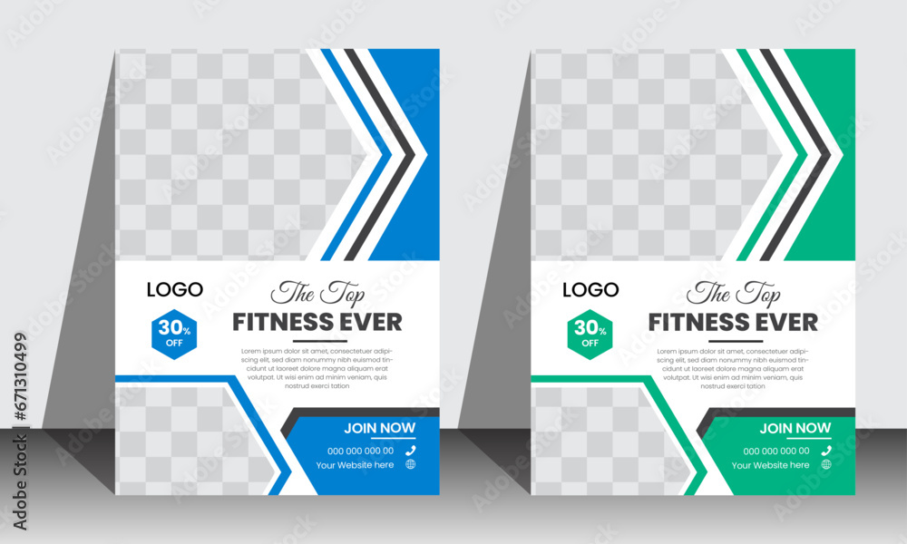 Fitness business flyer template design.
