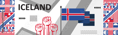 Iceland national day banner design. red white blue color. Icelanders flag vector , national day celebration banner design.eps