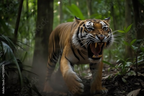 Sumatran Tiger in the jungle, generative AI.