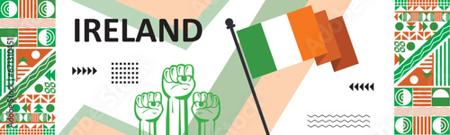 Ireland national day banner with Irish flag colors Background, Creative green orang white design. Irish independence day celebration background images..eps