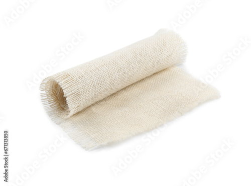 Roll of burlap fabric isolated on white