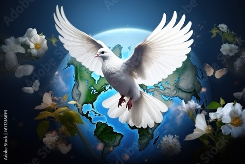 The symbol is the dove logo for World Peace Day. Generative AI © Nijieimu