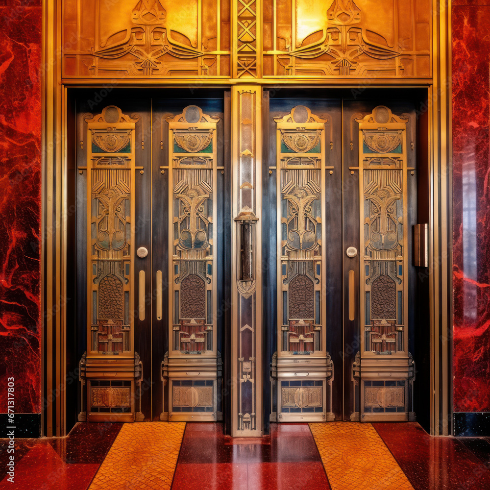 Art Deco elevator doors in a historic skyscraper 
