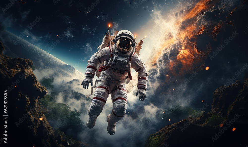 realistic galaxy astronaut floating in space with earth in the background realistic galaxy astronaut floating in space with earth in the background