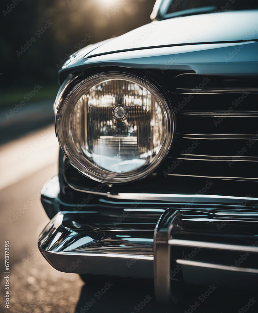 car, headlight, classic, vintage, automobile, auto, light, vehicle, chrome, old, transportation, front, 