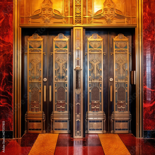 Art Deco elevator doors in a historic skyscraper 
