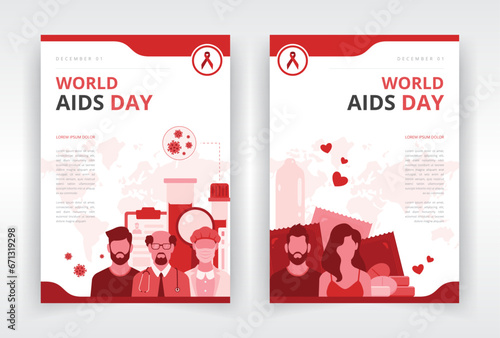 World AIDS day poster, flyer, report or infographic templates for raising awareness of the importance of early detection or diagnosis of HIV AIDS, prevention and treatments