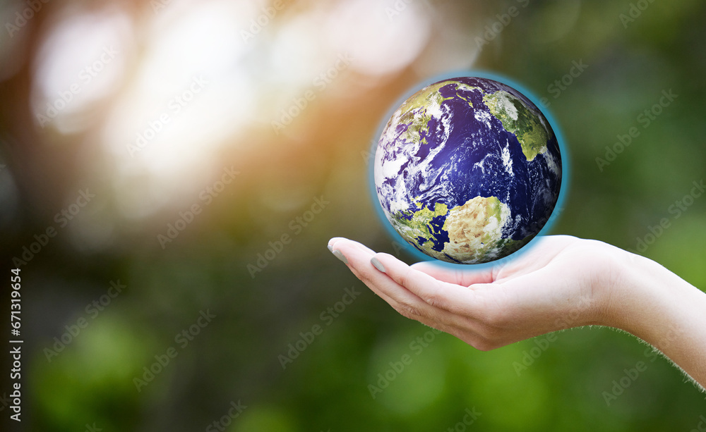 Woman, hands and palm with planet earth for eco friendly environment, global warming or nature. Closeup of female person with hologram of world for sustainability, living or natural globalization Woman, hands and palm with planet earth for eco friendly environment, global warming or nature. Closeup of female person with hologram of world for sustainability, living or natural globalization