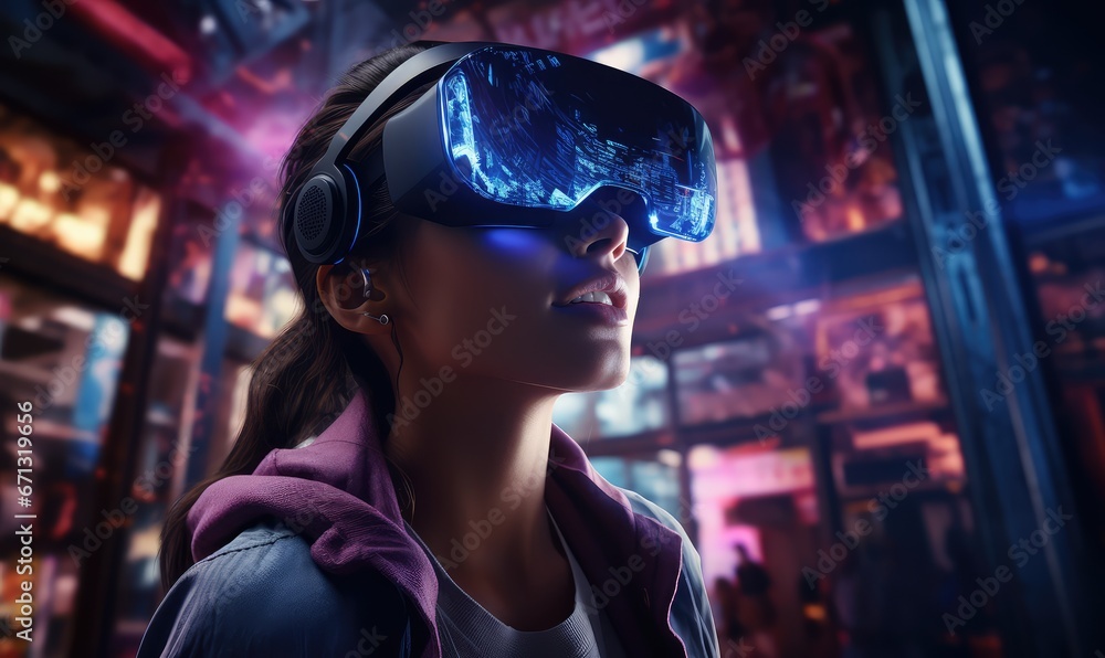 3d network nodes, person in VR headset, blue-ish glow and neon, colorful, bright, abstract background 3d network nodes, person in VR headset, blue-ish glow and neon, colorful, bright, abstract background