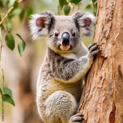 A platinum koala clinging to a eucalyptus tree  © Sekai