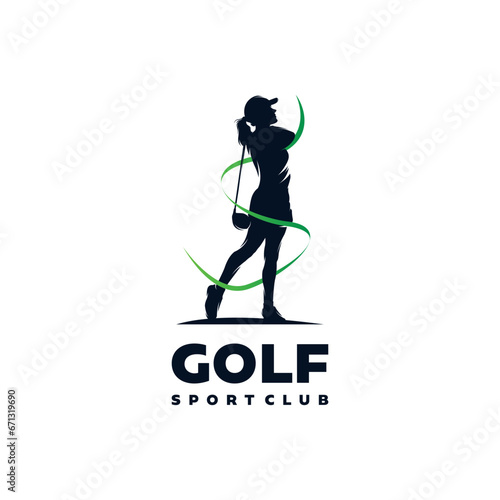 woman golf club logo. golf training logo design template