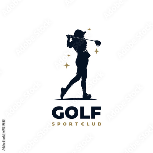 Silhouette of a golf player logo design template