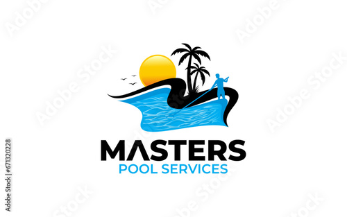 Illustration vector graphic of swimming pool cleaning service logo vector template