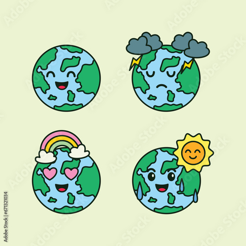 Cute earth planet emoji, earth day illustration, cute earth expression