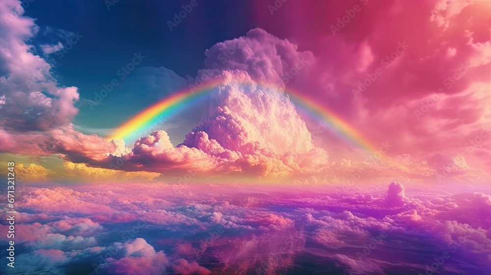 Beautiful rainbow in the sky over the clouds