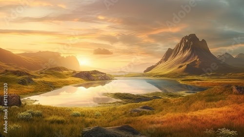 beautiful scenery with wide lake © Supardi