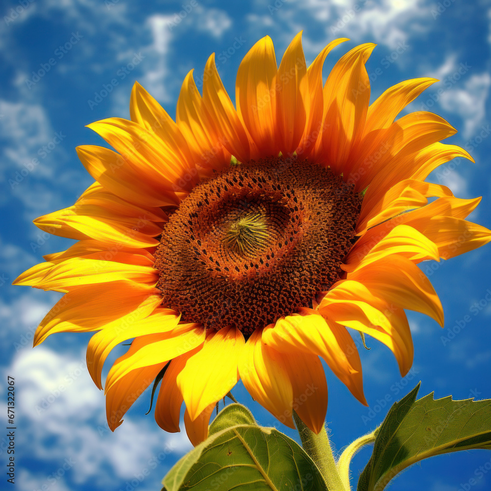 Fototapeta premium Radiant sunflower petals against an azure summer 