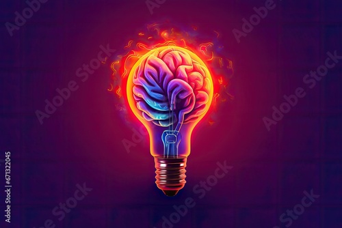 brain In light bulb Concept Idea illustration on colorful background