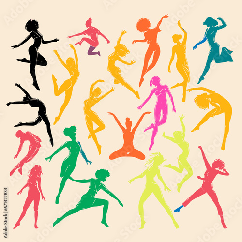 Mouvement Joyeux : Silhouettes Dansantes Célébrant la Diversité, Vecteur éditable