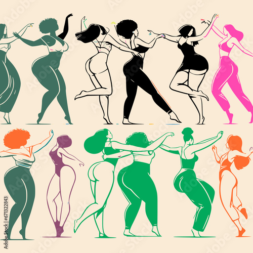 Movimiento Alegre: Siluetas de Baile de Mujeres Celebrando la Diversidad