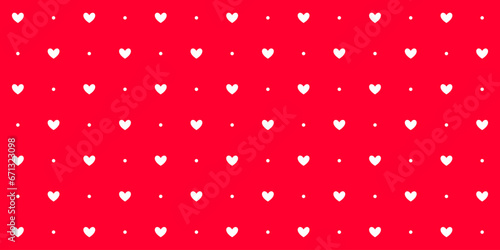 Hearts and dots seamless pattern. Red Valentines polka dot repeat background. Heart-shaped decorative texture for textile, fabric, poster, banner, print, card, invitation. Vector scarlet wallpaper