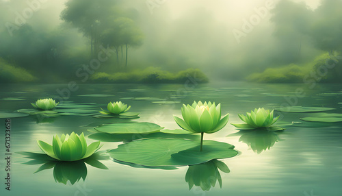 green lotus floting in the river