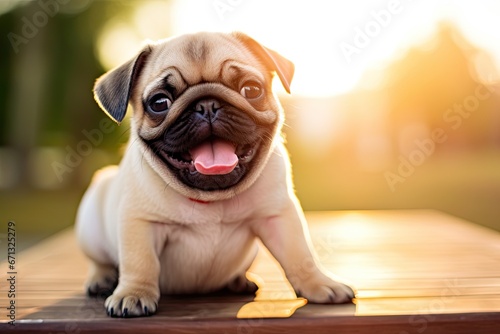 Adorable puppy pug smile and happiness. Purebred dog. Generative AI © AI Farm