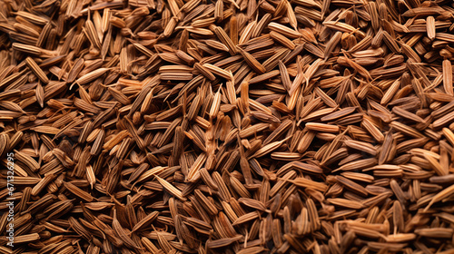 Top view full frame of whole ripe caraway seeds placed together as background.