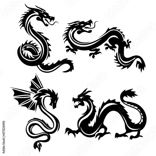Dragon tattoo logo design silhouettye