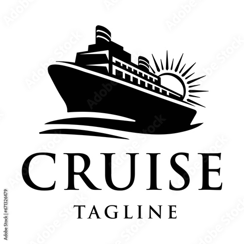 Elegant cruise ship logo design template. Monochrome luxury ship logo vector illustration.