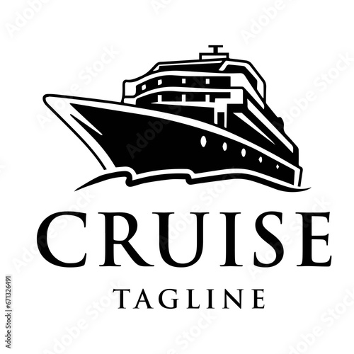 Elegant cruise ship logo design template. Monochrome luxury ship logo vector illustration.