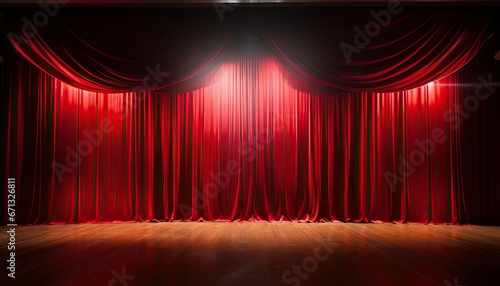 A Captivating Display of a Large Red Curtain and Spotlight